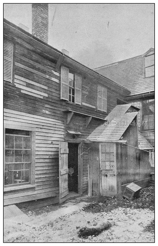 Antique black and white photo of the United States: The original Witch House, Salem, Massachusetts